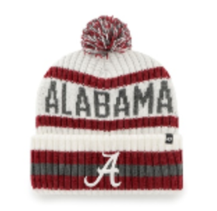 Alabama Crimson Tide - White Bering Cuff Knit Beanie with Pom, 47 Brand