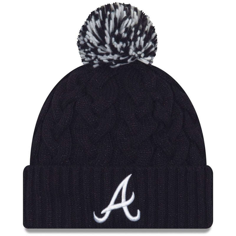 Women's Atlanta Braves Navy Cozy Cable Cuffed Knit Hat with Pom