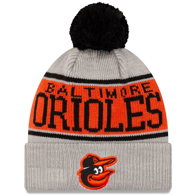 Baltimore Orioles  Stripe Cuffed Knit Hat with Pom - Gray