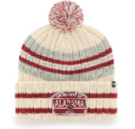 Alabama Crimson Tide - Vin Natural Hone Patch Cuff Knit Beanie with Pom, 47 Brand