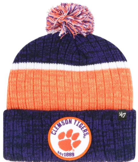 Clemson Tigers - Purple Holcomb Knit Cuff Beanie Hat with Pom, 47 Brand