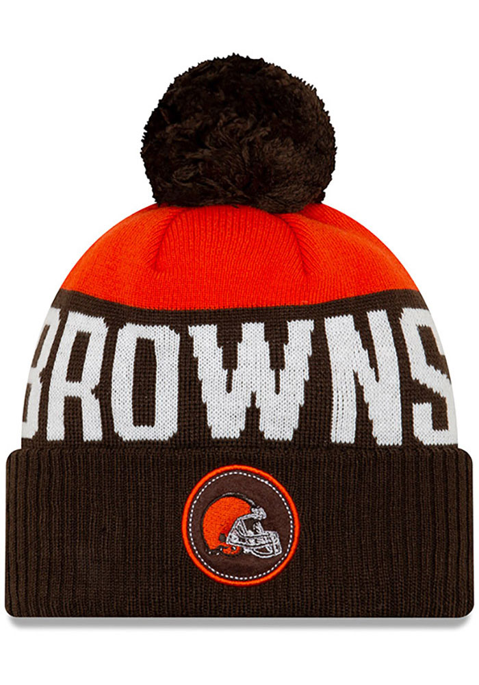 New Era Cleveland Browns Brown Patch Cuff Pom Mens Knit Hat 