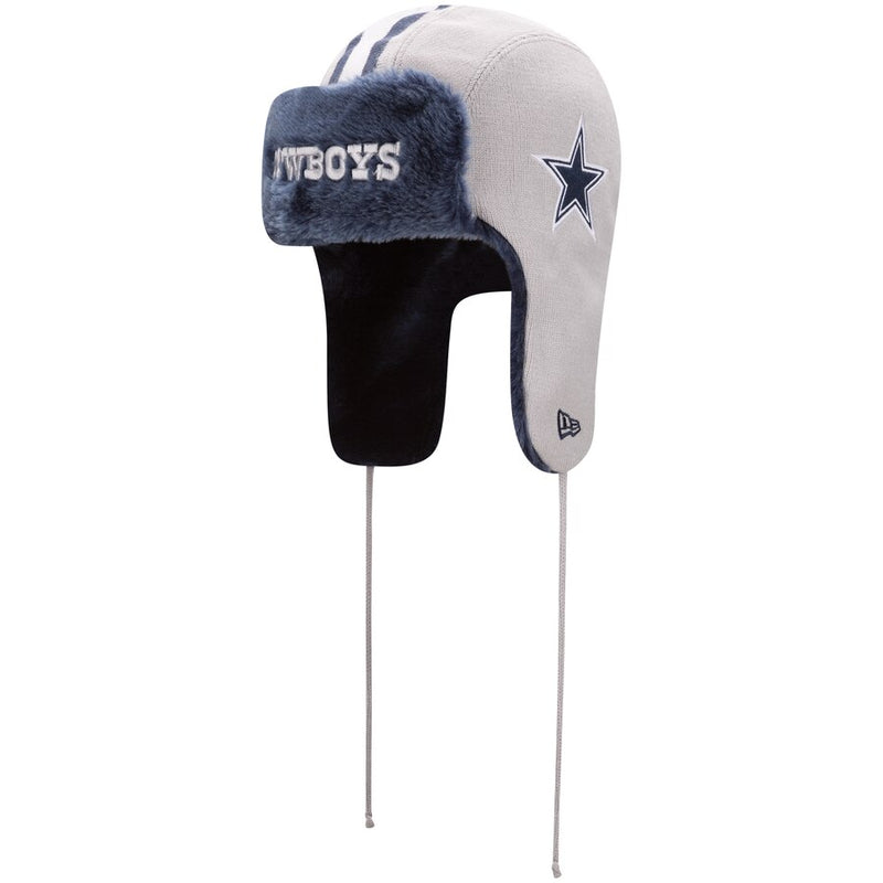 Dallas Cowboys Helmet Head Trapper Knit Hat - Gray/Navy