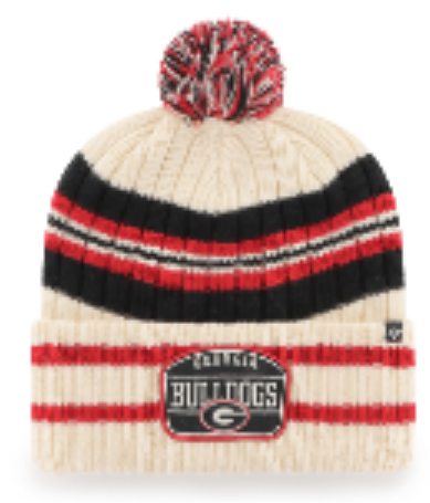 Georgia Bulldogs - Natural Hone Patch Cuff Knit Beanie with Pom, 47 Brand