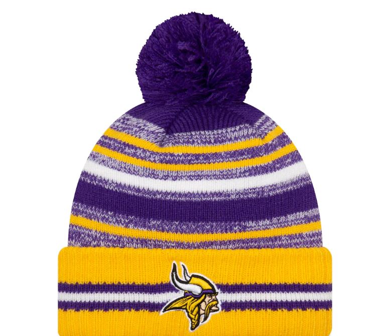 Vikings Purple/Gold 2021 - NFL Sideline Sport Official Pom Cuffed Beanie, New Era