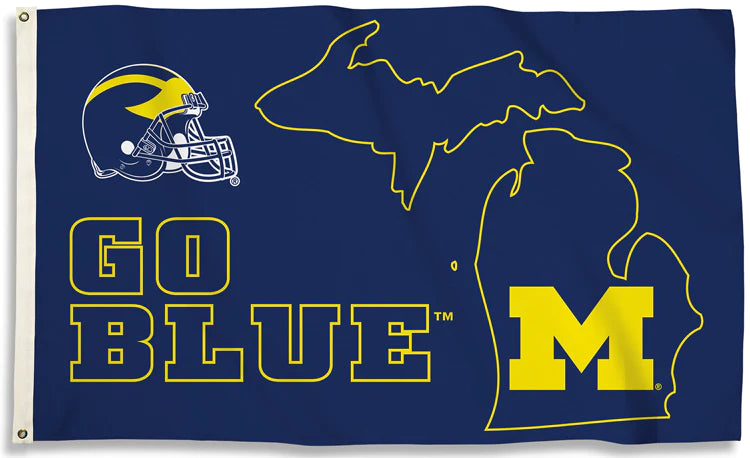 Michigan Wolverines - "Go Blue" Outline State Map 3" x 5" House Flag