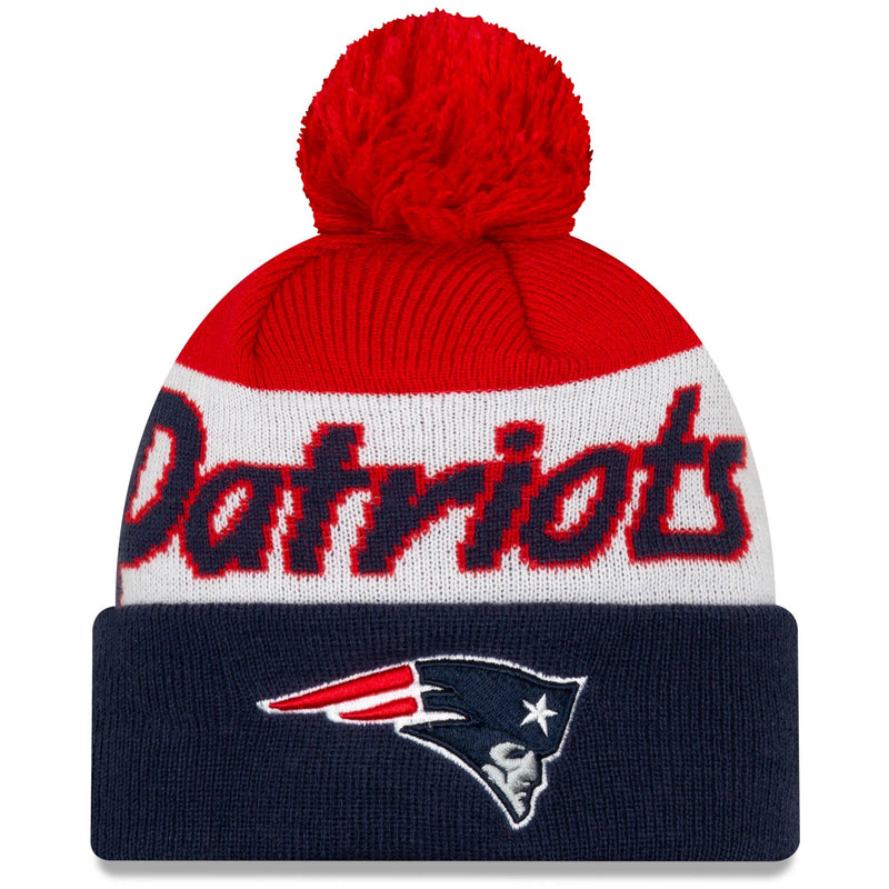 New England Patriots Navy Script Cuffed Knit Hat with Pom