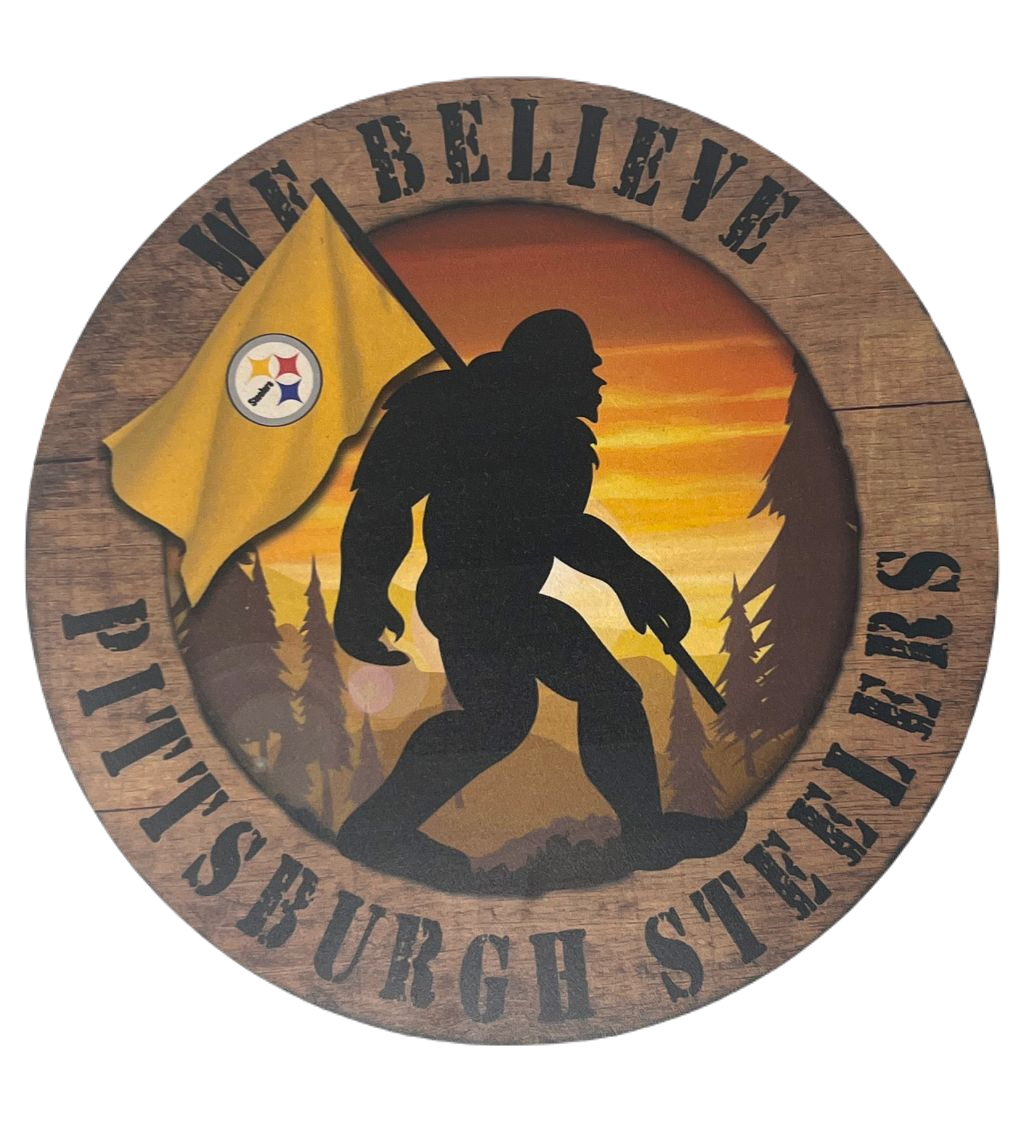 Pittsburgh Steelers -  We Believe Bigfoot Circle Sign 12'' Wall Frame