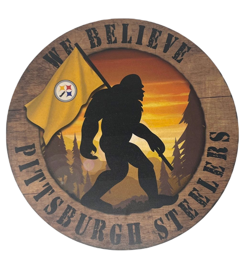 Pittsburgh Steelers -  We Believe Bigfoot Circle Sign 12'' Wall Frame
