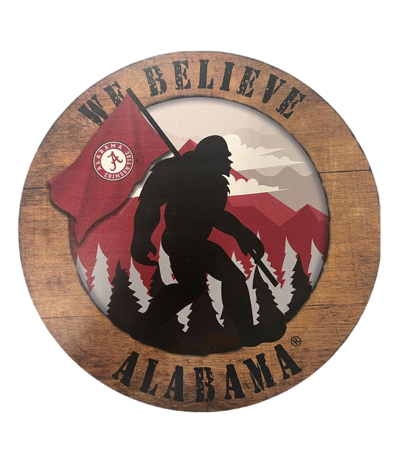 Alabama Crimson Tide - We Believe Bigfoot Circle Sign 12'' Wall Frame