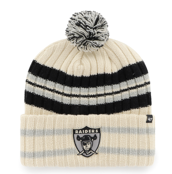 Las Vegas Raiders - Legacy Natural Hone Cuff Knit Beanie with Pom, 47 Brand