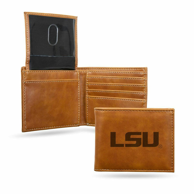 LSU Tigers NCAA Laser Engraved Brown Billfold Wallet