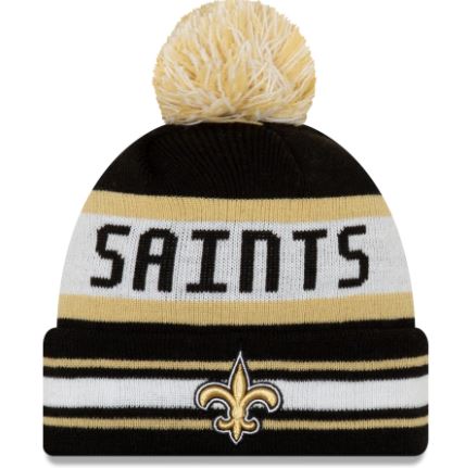 New Orleans Saints - Black Jake Striped Cuffed Knit Hat with Pom, New Era