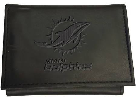Miami Dolphins Black Leather Tri-Fold Wallet