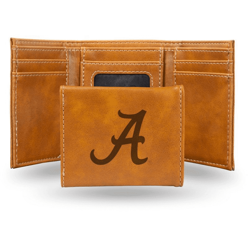 Alabama Crimson Tide Laser Engraved Tri-Fold Wallet - Brown