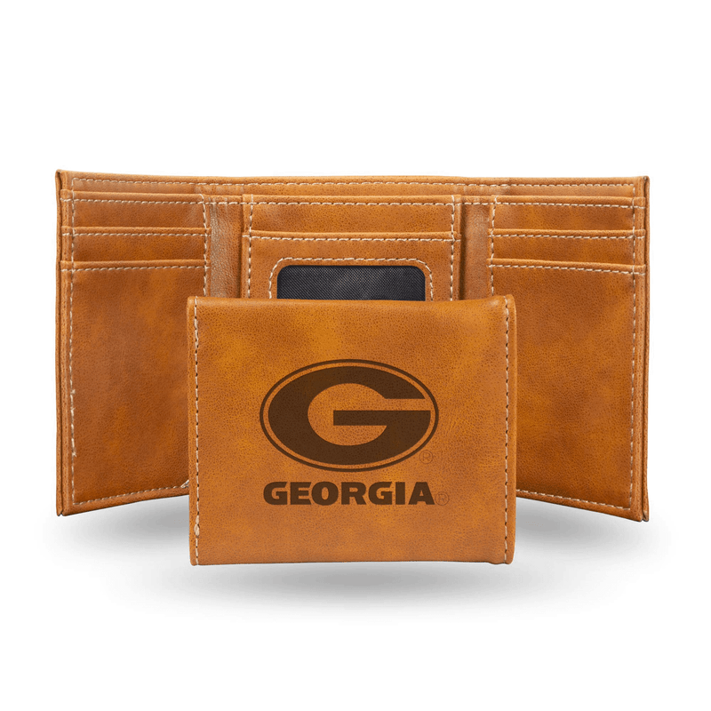 Georgia Bulldogs NCAA Laser Engraved Tri-Fold Wallet, Brown