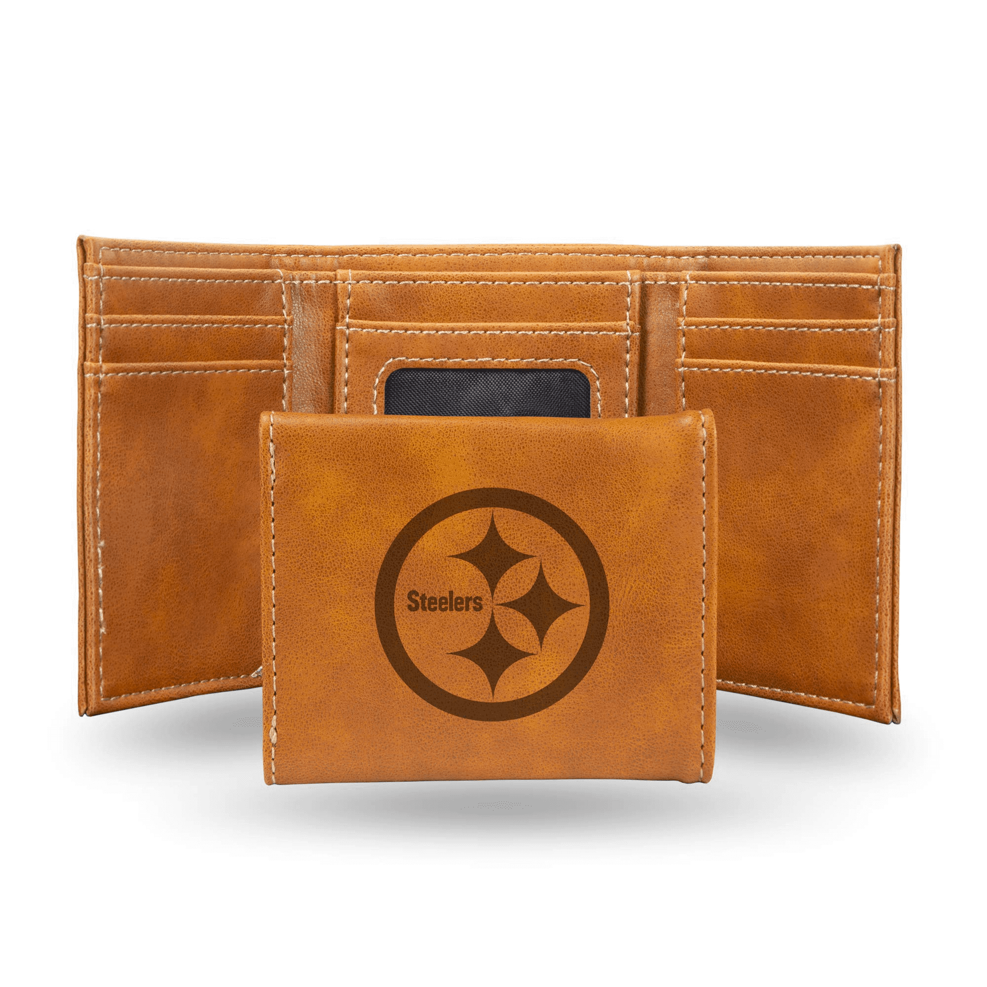 NFL Pittsburgh Steelers Laser Engraved Tri-Fold Wallet, Brown