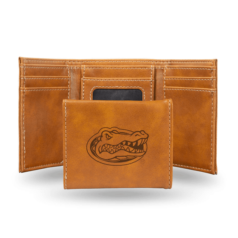 Florida Gators NCAA Laser Engraved Tri-Fold Wallet, Brown
