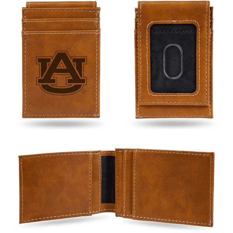 Auburn Tigers Laser Engraved Front Pocket Wallet - Brown