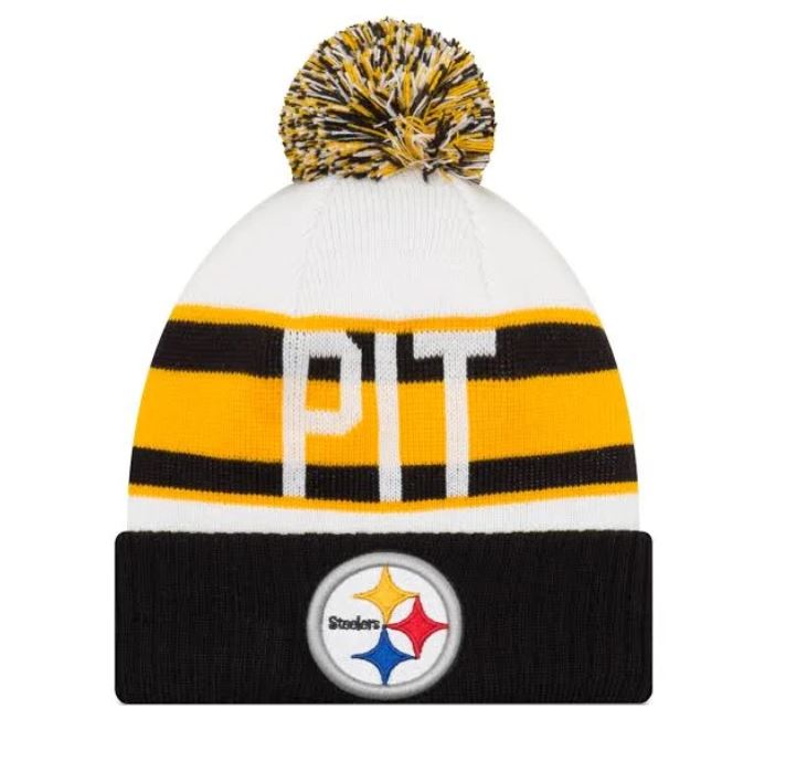 New Era Pittsburgh Steelers White/Black Retro Cuffed Knit Hat with Pom