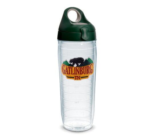 Gatlinburg Bear - Insulated Clear Tumbler with Emblem and Hunter Green Lid