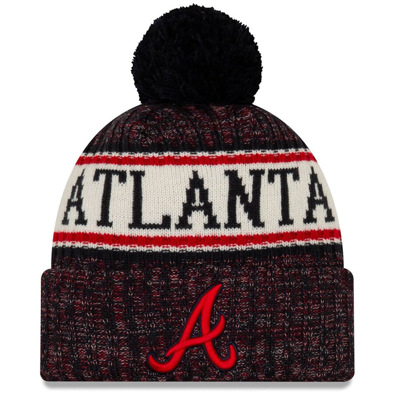 Atlanta Braves New Era Primary Logo Sport Cuffed Knit Hat with Pom - Navy
