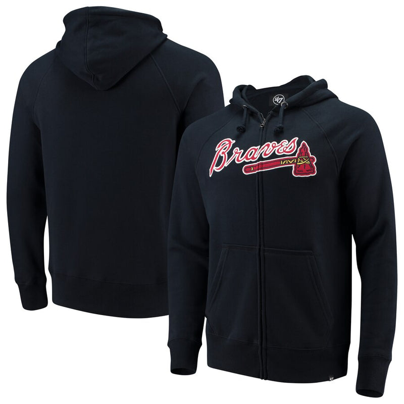 Atlanta Braves '47 Navy Ovation Headline Full-Zip Raglan Hoodie