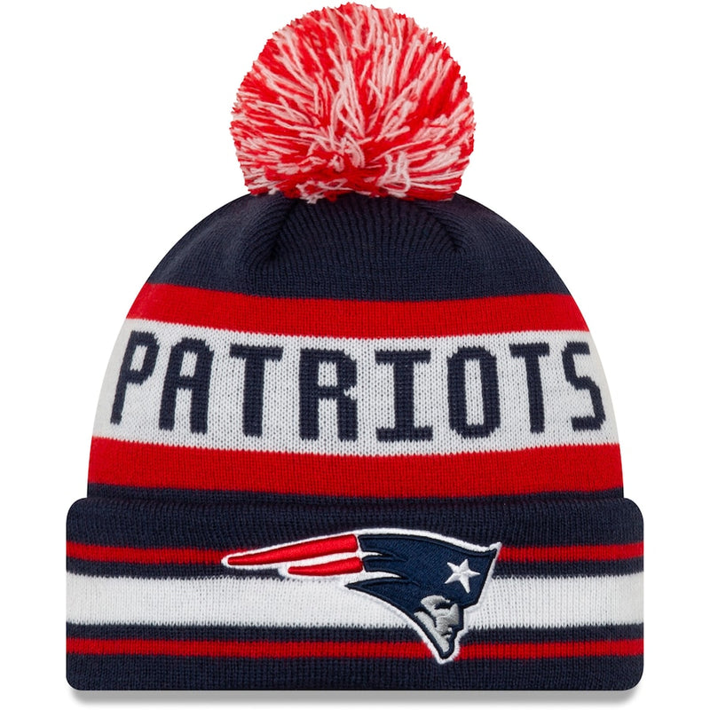 New England Patriots - Jake Striped Cuffed Knit Hat with Pom, New Era