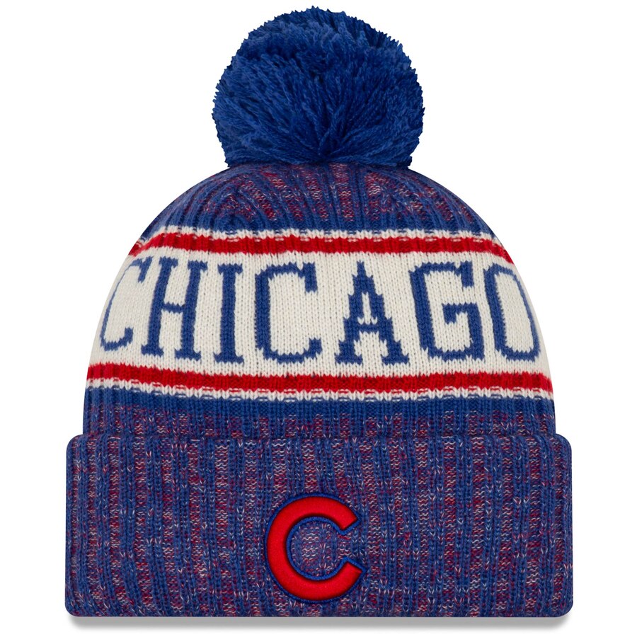 Chicago Cubs New Era Royal Primary Logo Sport Cuffed Knit Hat with Pom