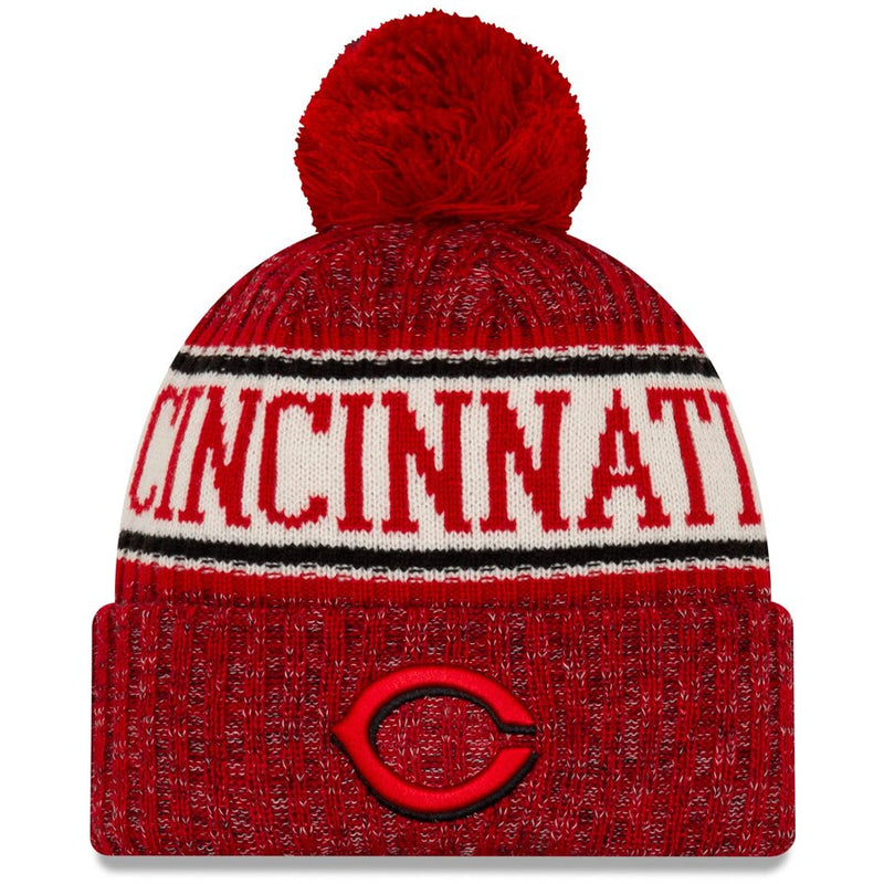 Cincinnati Reds Red Primary Logo Sport Cuffed Knit Hat with Pom