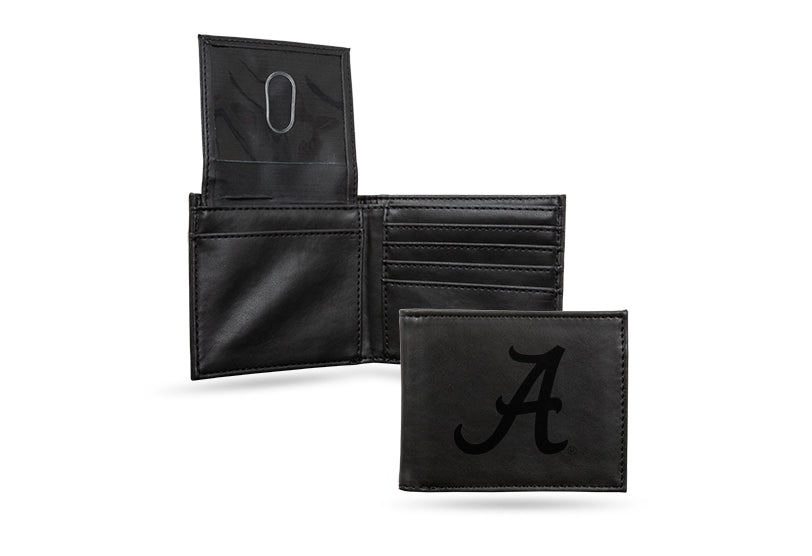 Alabama Crimson Tide Laser Engraved Billfold Wallet - Black